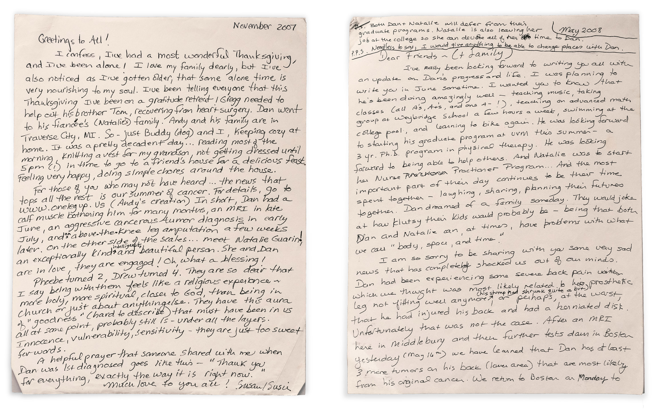 2 original letters hand written by Susan Humphrey