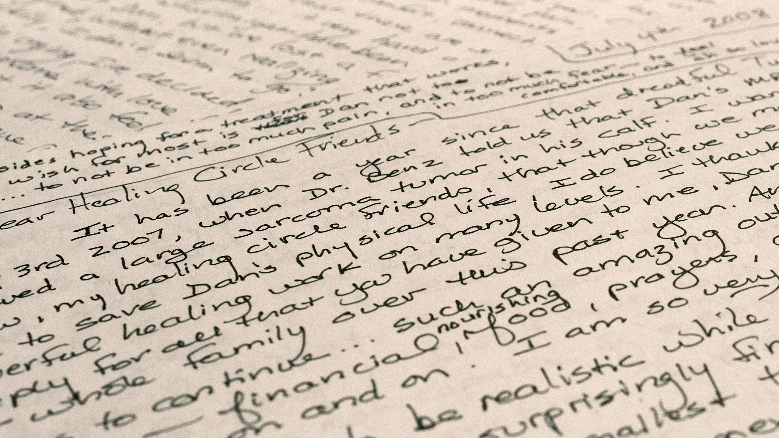 Close up of hand written letters